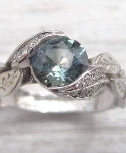 Green Sapphire Leaf Ring, Leaves Engagement Ring