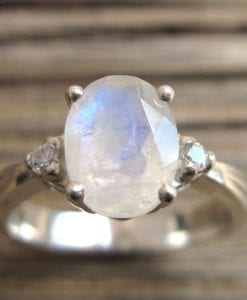 Moonstone Antique Engagement Ring with Diamonds, Antique Gold Ring