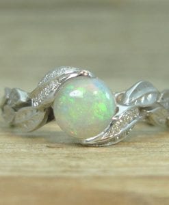 Opal Leaf Engagement Ring, Leaf Opal Ring