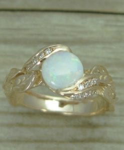 Opal Leaf Engagement Rose Gold Ring, Leaf Opal Ring