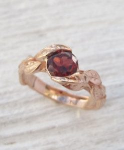 Rose Gold Garnet Leaf Engagement Ring, Garnet Leaves Engagement Ring