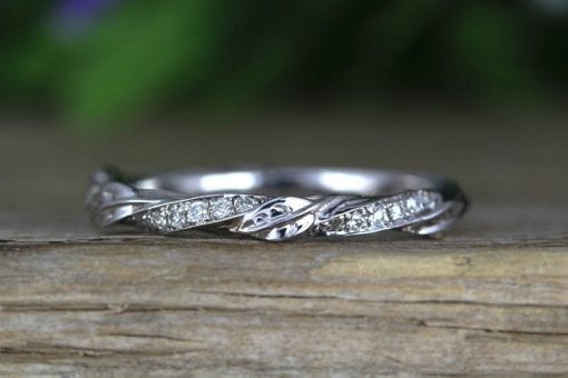 Leaf twig diamond wedding band, Mobius Wedding ring