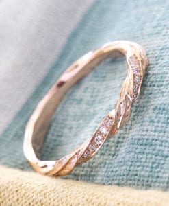 Leaf twig diamond wedding band, Mobius Wedding ring